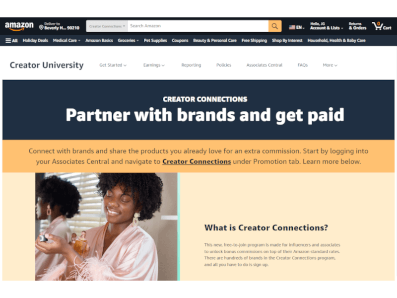 Amazon Creator Connections Homepage Screenshot