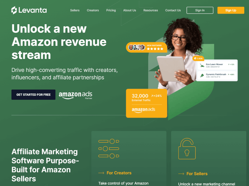 Levanta Homescreen - Affilliate marketing Software for Amazon Sellers